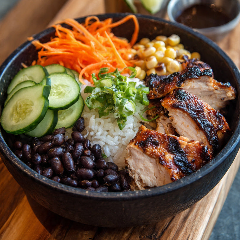 Charred BBQ Chicken Rice Bowl